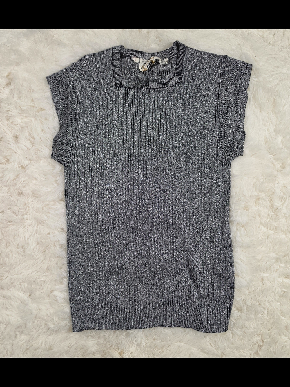 Vintage 60s Metallic Silver Sleeveless Stetchy Tank Top Sweater Bee Size Large